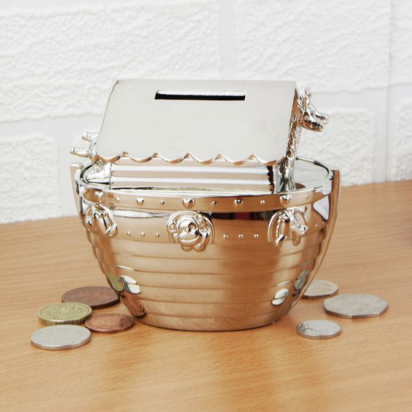 (image for) Personalised Silver Noahs Ark Money Box - Click Image to Close