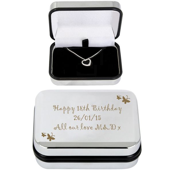 (image for) Personalised Butterfly Heart Necklace and Box - Click Image to Close
