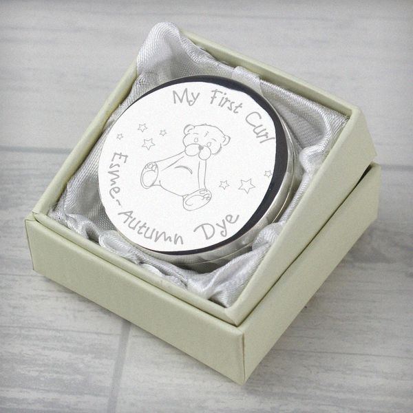 (image for) Personalised Teddy My First Curl Trinket Box - Click Image to Close