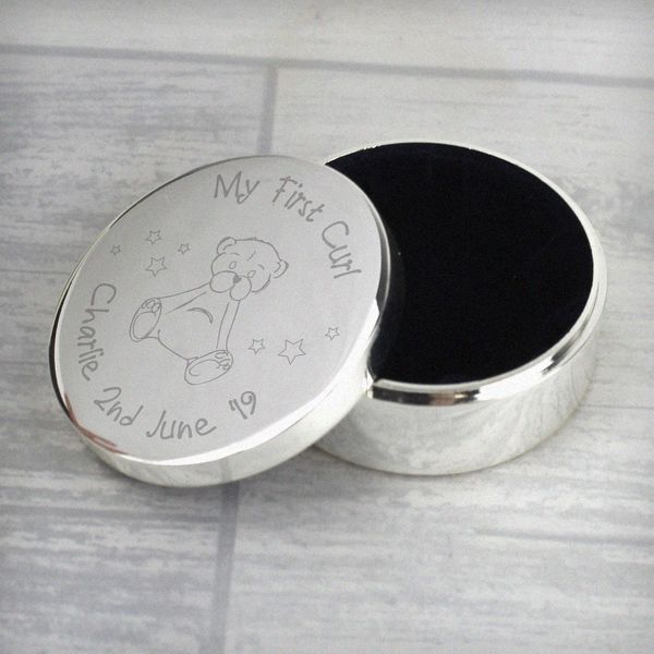 (image for) Personalised Teddy My First Curl Trinket Box - Click Image to Close