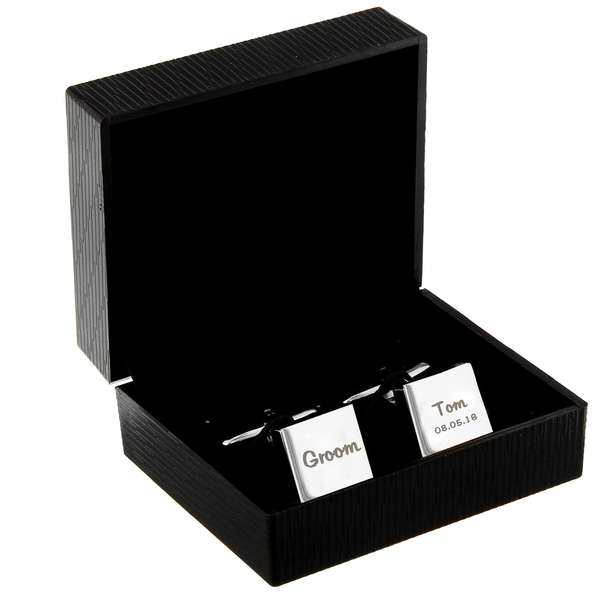 Modal Additional Images for Personalised Wedding Role Square Cufflinks -1 line