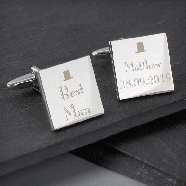 (image for) Personalised Decorative Wedding Best Man Square Cufflinks - Click Image to Close