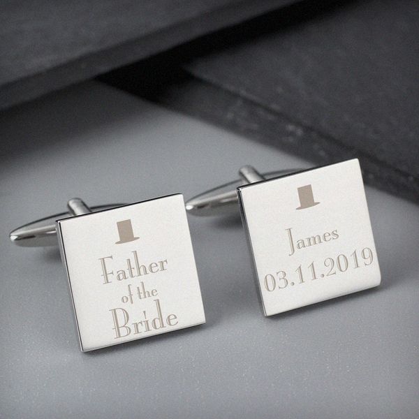 (image for) Personalised Decorative Wedding Father of the Bride Square Cuffl - Click Image to Close