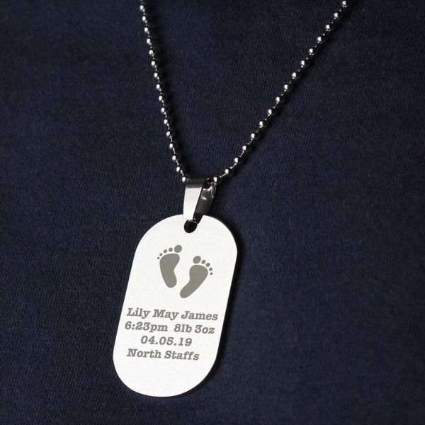 (image for) Personalised Footprints Stainless Steel Dog Tag Necklace - Click Image to Close