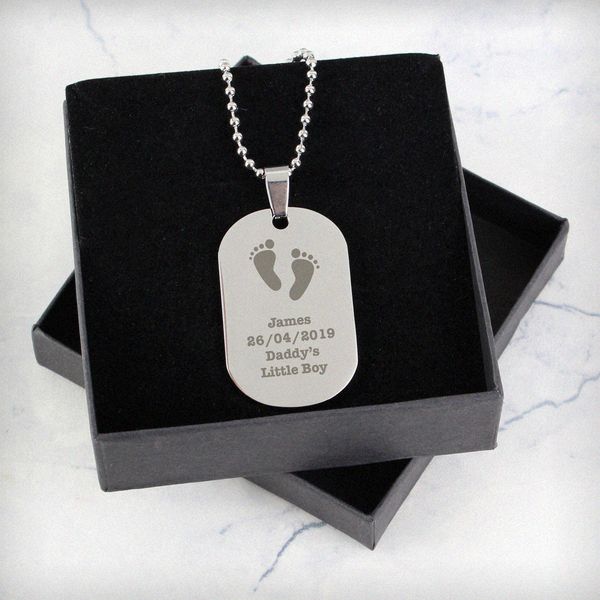(image for) Personalised Footprints Stainless Steel Dog Tag Necklace - Click Image to Close