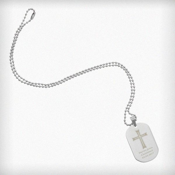 (image for) Personalised Cross Stainless Steel Dog Tag Necklace - Click Image to Close