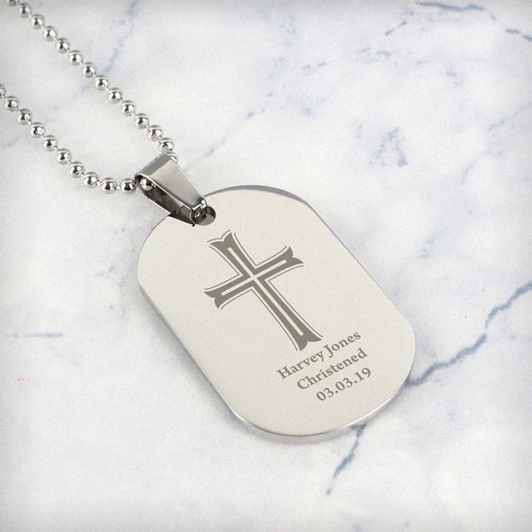 (image for) Personalised Cross Stainless Steel Dog Tag Necklace - Click Image to Close