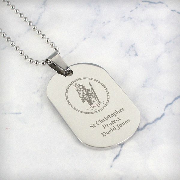(image for) Personalised St Christopher Stainless Steel Dog Tag Necklace - Click Image to Close