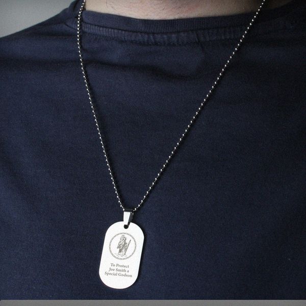 Modal Additional Images for Personalised St Christopher Stainless Steel Dog Tag Necklace
