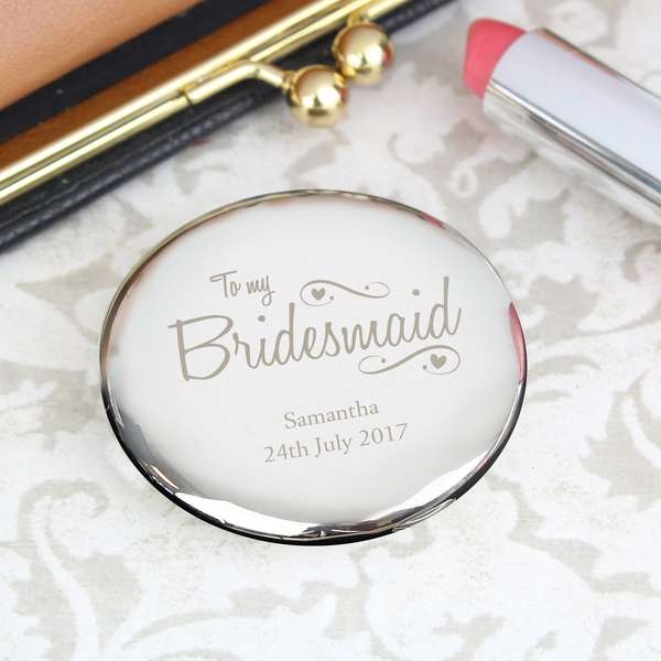 (image for) Personalised Bridesmaid Swirls & Hearts Compact Mirror - Click Image to Close