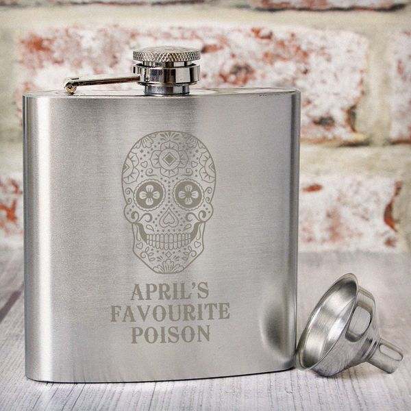 (image for) Personalised Sugar Skull Hip Flask - Click Image to Close