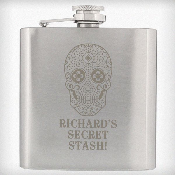 (image for) Personalised Sugar Skull Hip Flask - Click Image to Close