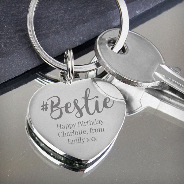 (image for) Personalised #Bestie Diamante Heart Keyring - Click Image to Close