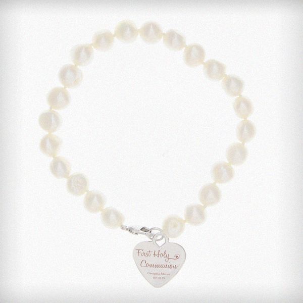 (image for) Personalised First Holy Communion Swirls & Hearts White Freshwater - Click Image to Close