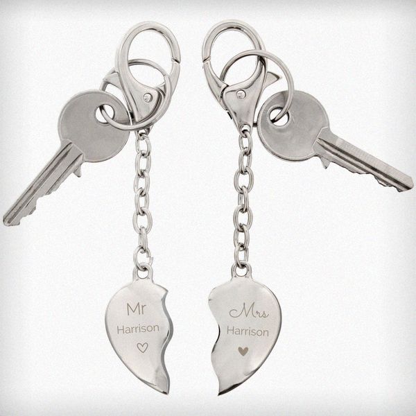 (image for) Personalised Mr & Mrs Two Hearts Keyring - Click Image to Close