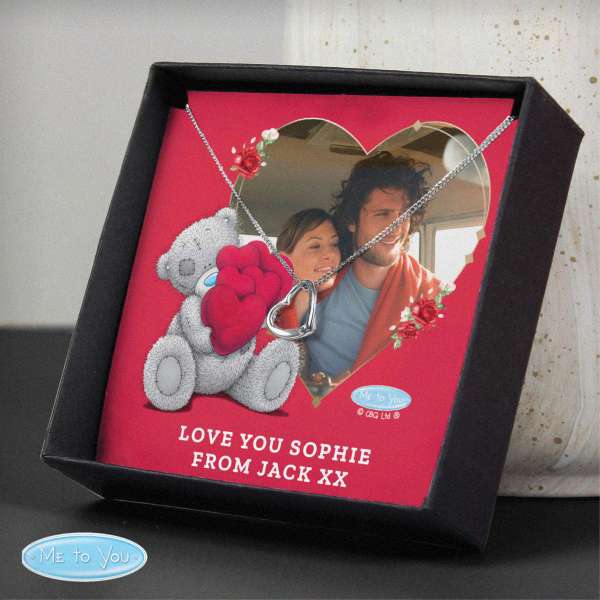 (image for) Personalised Me To You Valentines Photo Upload Sentiment Silver Tone Necklace and Box - Click Image to Close