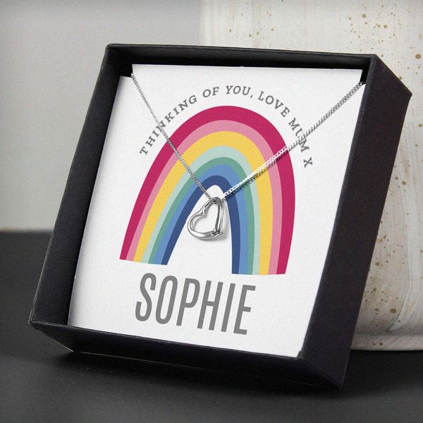 Modal Additional Images for Personalised Rainbow Sentiment Silver Tone Necklace and Box