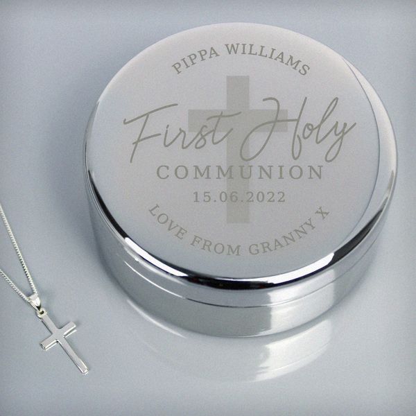 Modal Additional Images for Personalised First Holy Communion Round Trinket Box & Cross Necklace Set