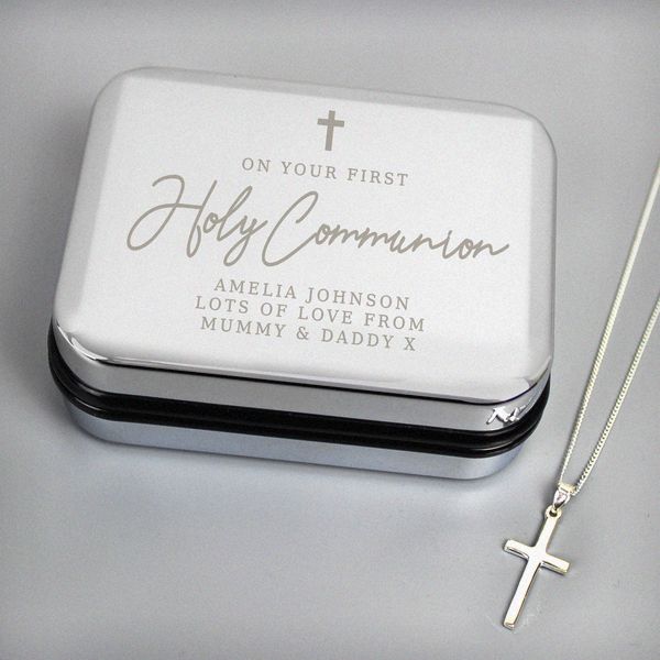 (image for) Personalised First Holy Communion Box & Cross Necklace Set - Click Image to Close