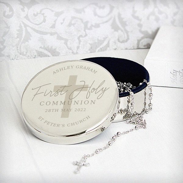 Modal Additional Images for Personalised First Holy Communion Round Trinket Box & Rosary Beads Set