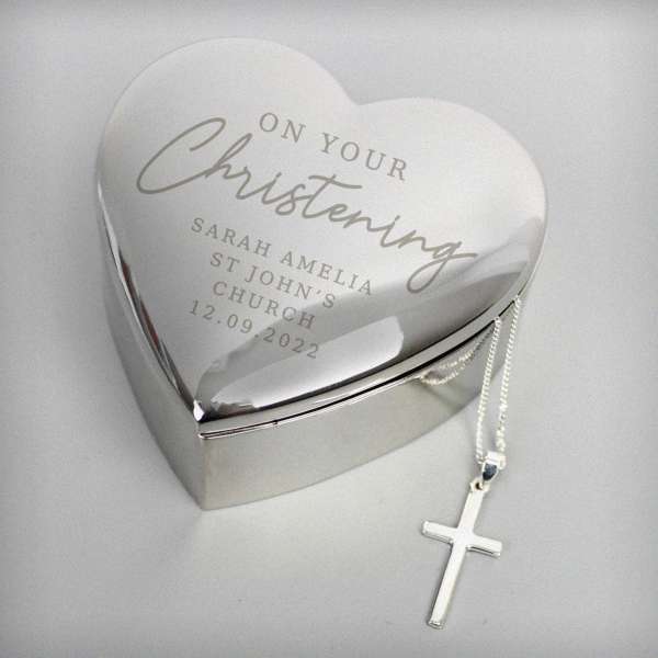 (image for) Personalised Christening Heart Trinket Box & Cross Necklace Set - Click Image to Close
