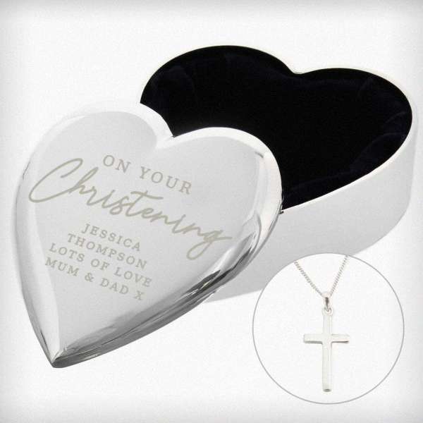 Modal Additional Images for Personalised Christening Heart Trinket Box & Cross Necklace Set