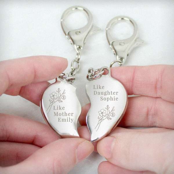 (image for) Personalised Floral Mother Daughter Two Heart Keyring