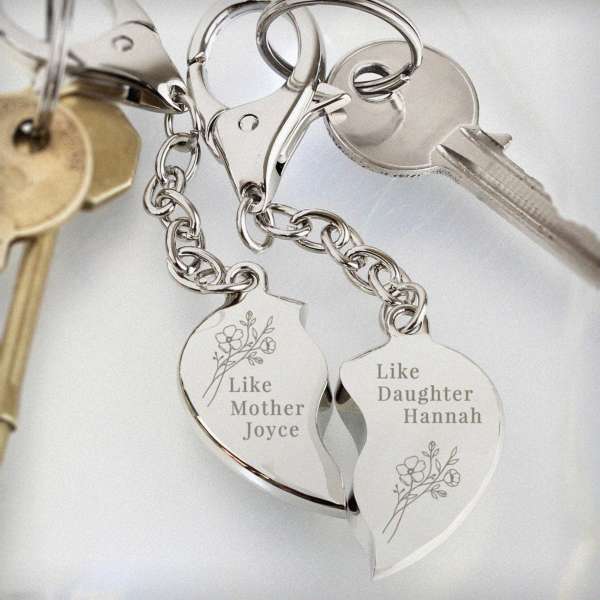(image for) Personalised Floral Mother Daughter Two Heart Keyring - Click Image to Close