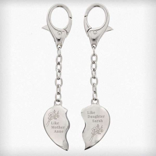 Modal Additional Images for Personalised Floral Mother Daughter Two Heart Keyring