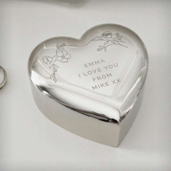 (image for) Personalised Floral Free Text Heart Trinket Box - Click Image to Close