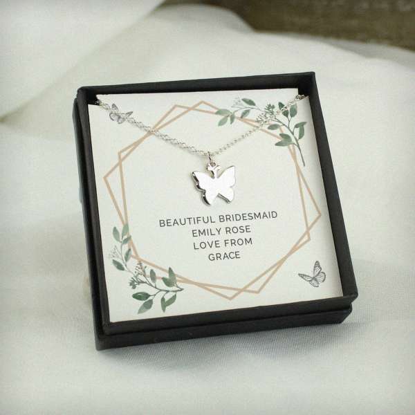 (image for) Personalised Botanical Sentiment Butterfly Necklace and Box - Click Image to Close