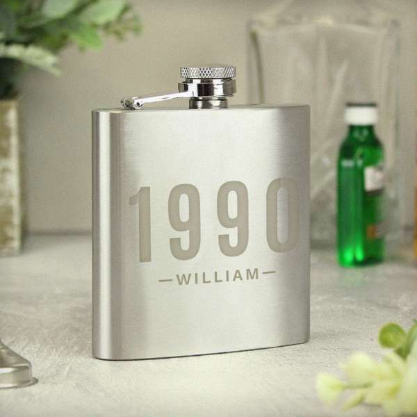 (image for) Personalised Date & Name Hip Flask - Click Image to Close