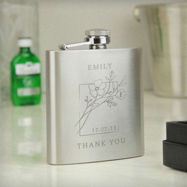 Modal Additional Images for Personalised Monochrome Floral Wedding Party Hip Flask