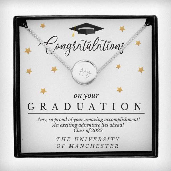 Modal Additional Images for Personalised Graduation Sentiment Silver Tone Necklace and Box