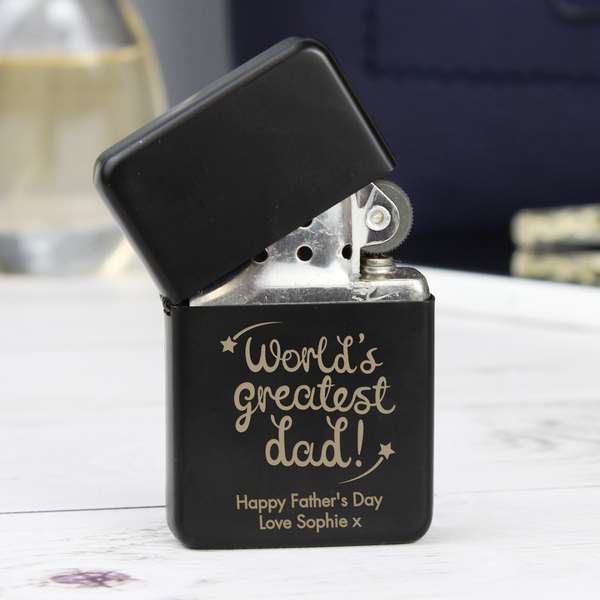 (image for) Personalised 'World's Greatest Dad' Black Lighter - Click Image to Close