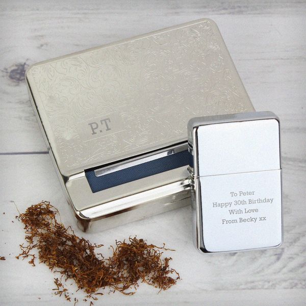 (image for) Personalised Tobacco Rolling Tin and Silver Lighter Set - Click Image to Close