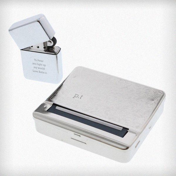 (image for) Personalised Tobacco Rolling Tin and Silver Lighter Set - Click Image to Close