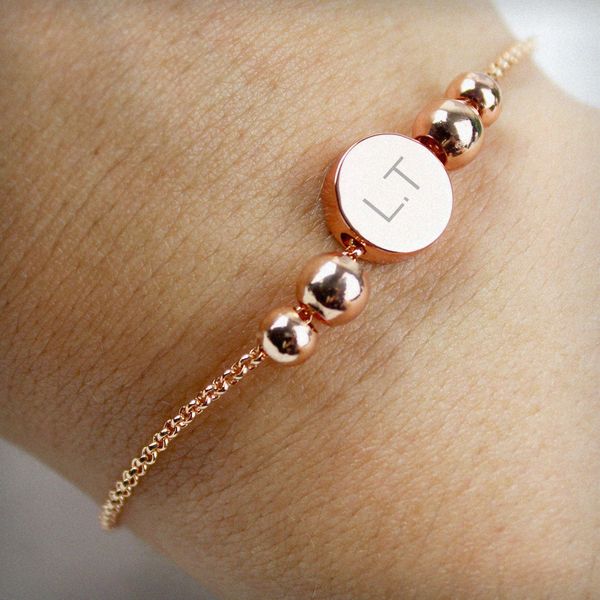 (image for) Personalised Rose Gold Plated Initials Disc Bracelet - Click Image to Close