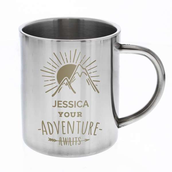 (image for) Personalised 'Adventure Awaits' Metal Mug - Click Image to Close