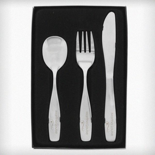(image for) Personalised 3 Piece Swirls & Hearts Cutlery Set - Click Image to Close