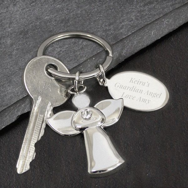 (image for) Personalied Silver Plated Angel Keyring - Click Image to Close
