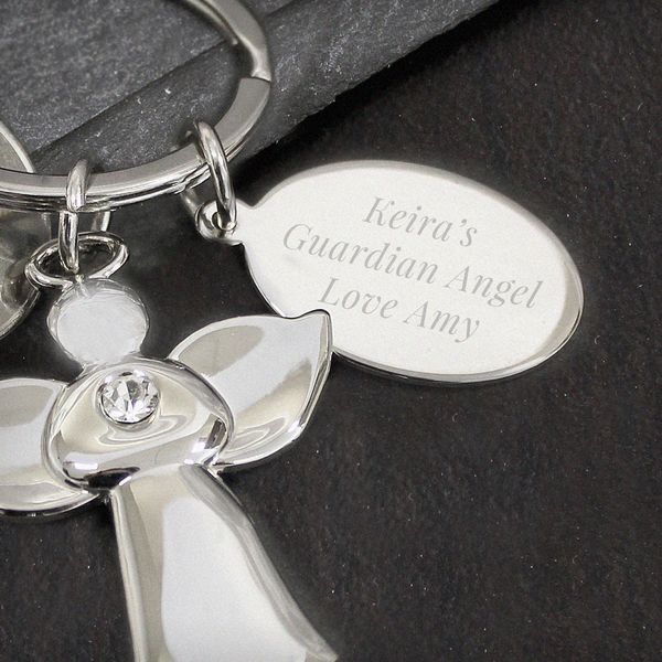 (image for) Personalied Silver Plated Angel Keyring - Click Image to Close