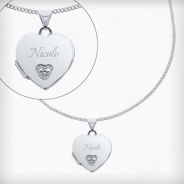 Modal Additional Images for Personalised Children's Sterling Silver & Cubic Zirconia Heart Locket Necklace