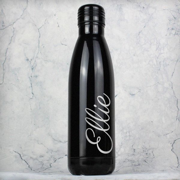 (image for) Personalised Black Metal Insulated Drinks Bottle - Click Image to Close