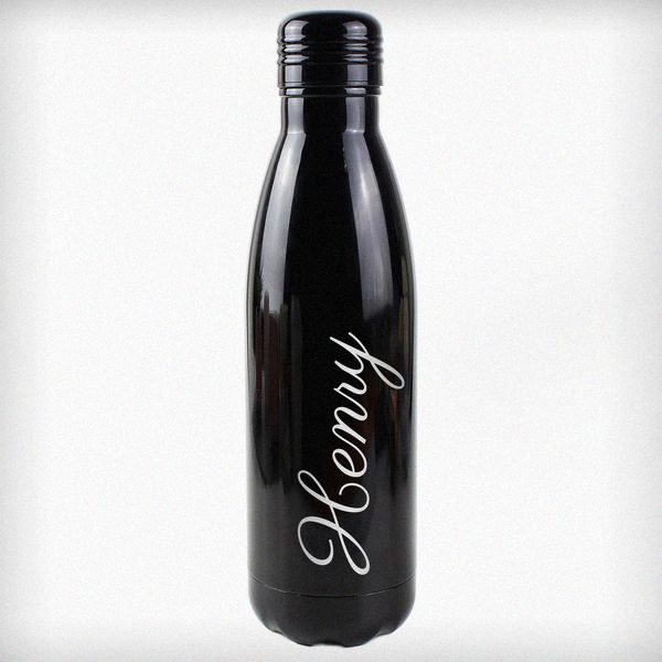 (image for) Personalised Black Metal Insulated Drinks Bottle - Click Image to Close