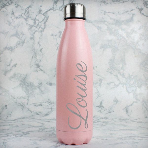 (image for) Personalised Pink Metal Insulated Drinks Bottle - Click Image to Close