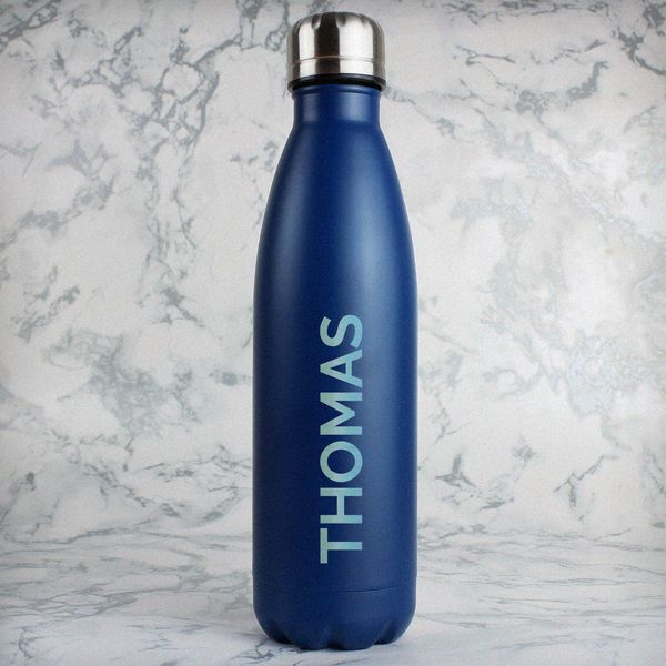 (image for) Personalised Bold Name Blue Metal Insulated Drinks Bottle - Click Image to Close