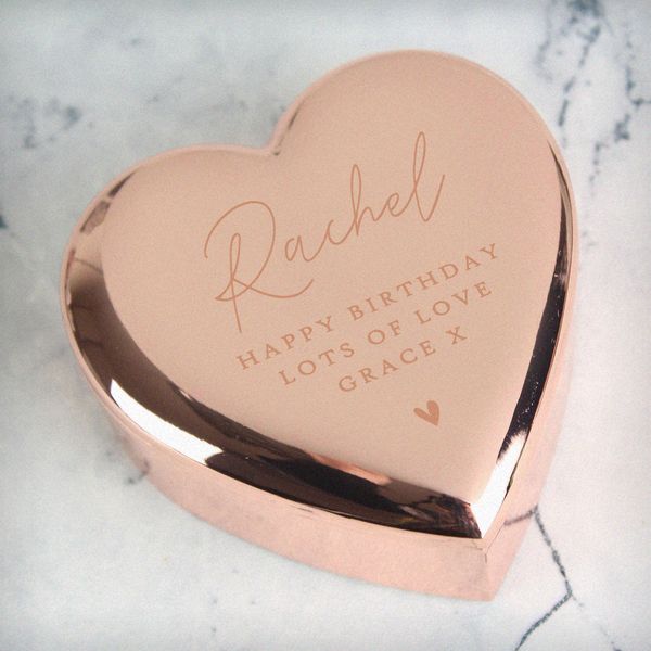 (image for) Personalised Free Text Rose Gold Heart Trinket Box - Click Image to Close