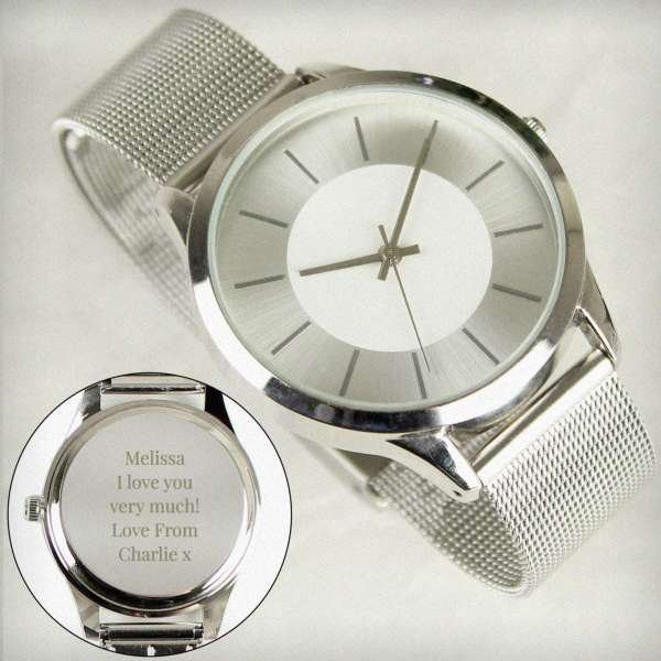 (image for) Personalised Silver with Mesh Style Strap Watch - Click Image to Close