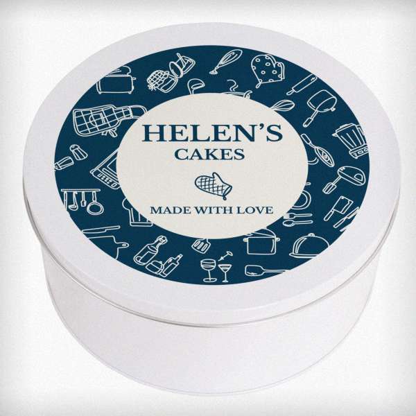 (image for) Personalised Navy Kitchen Design Cake Tin - Click Image to Close